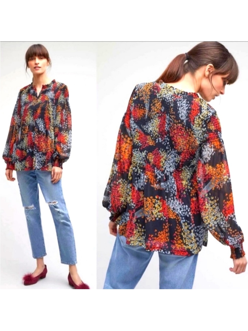 Anthropologie Akemi + Kin Adria Smocked Floral Babydoll Blouse